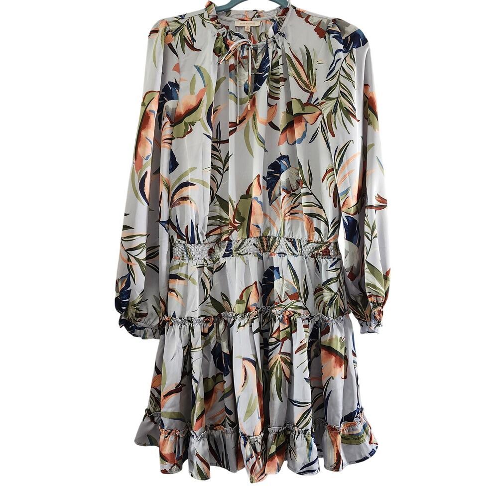 Skies Are Blue Floral Print Ruffled Tiered Long Sleeve Mini Dress Size Medium